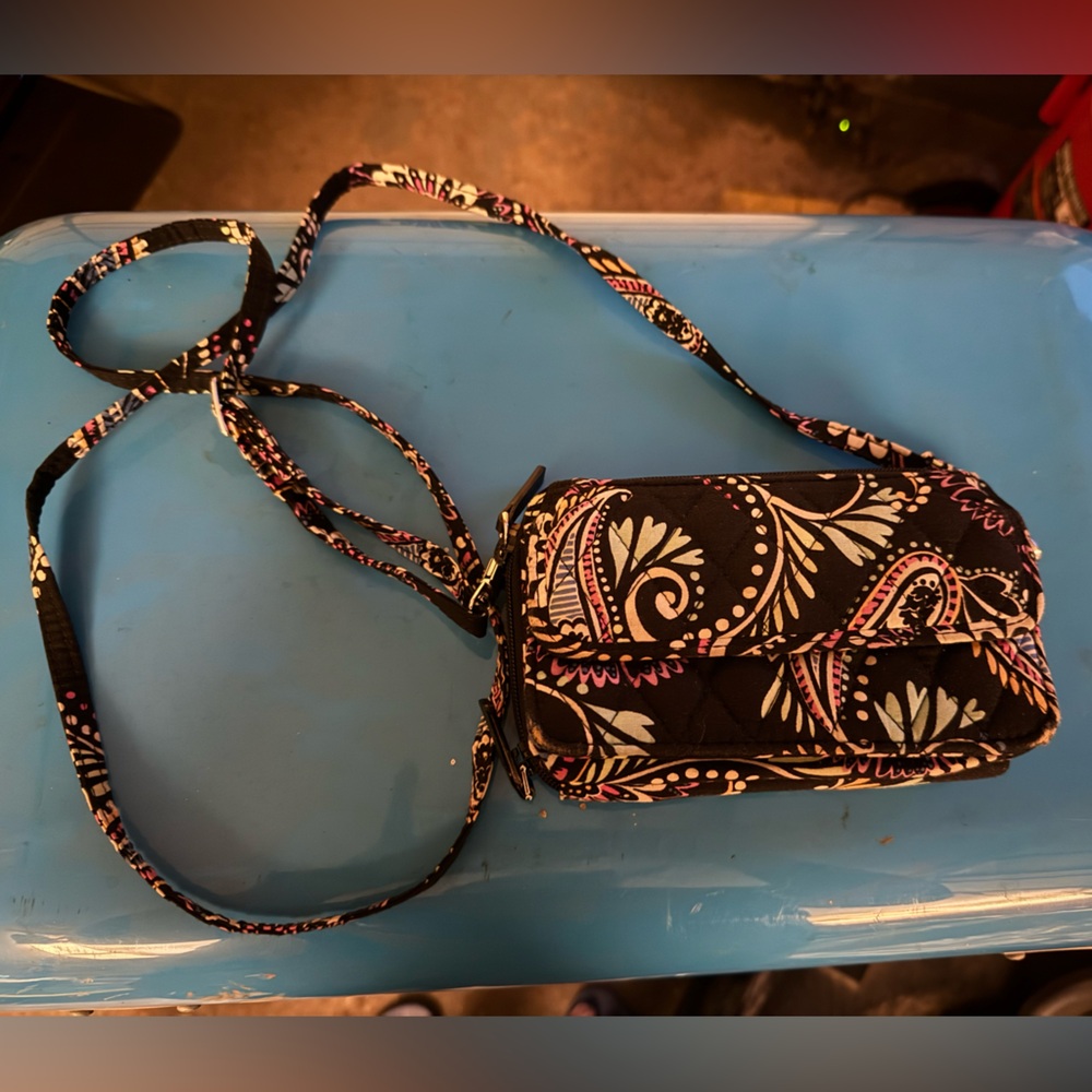 Vera Bradley Black and Pink Patterned Crossbody Bag